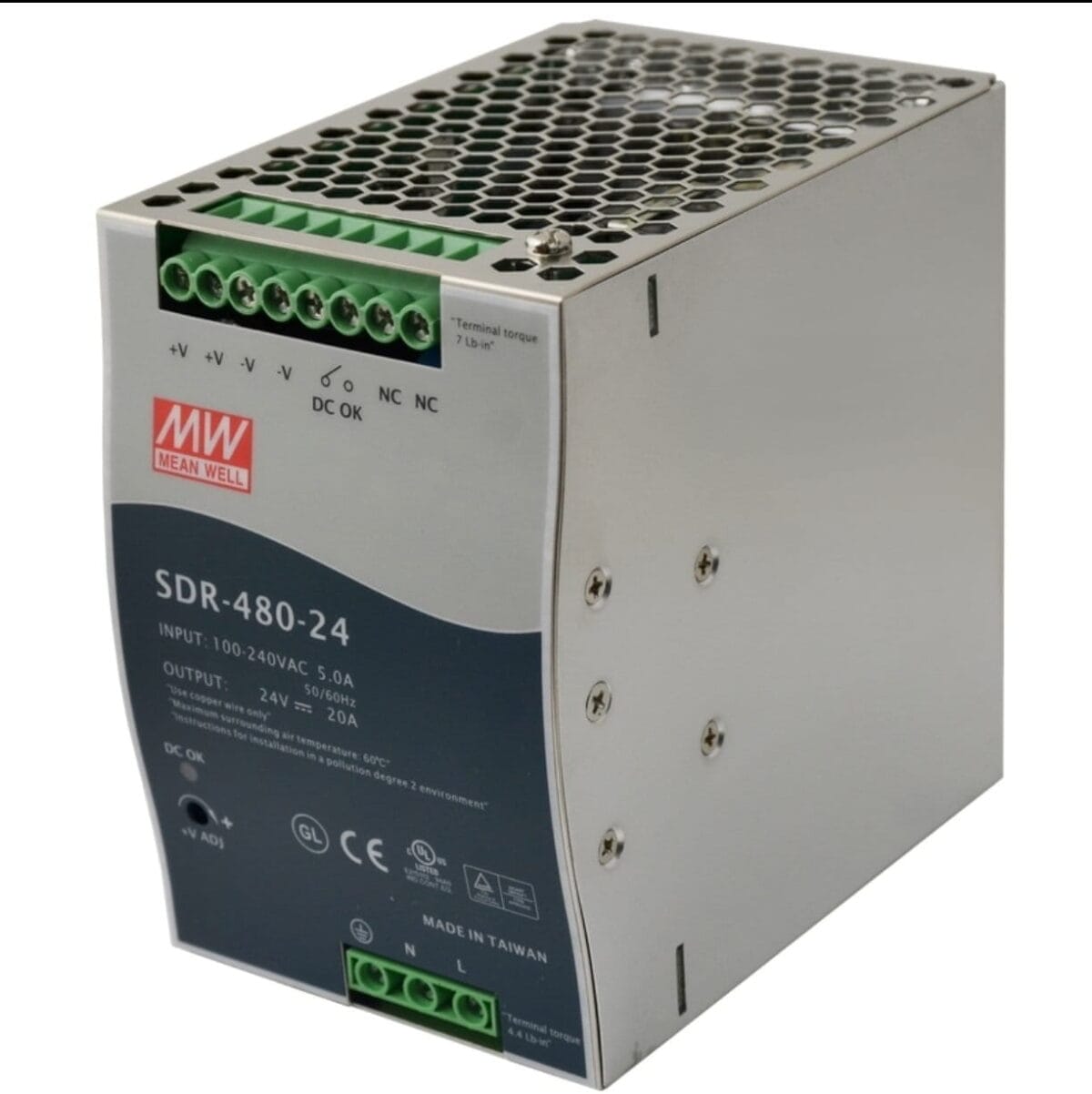 Alimentation Industrielle SDR-480-24 – 24 VDC / 20 A – Mean Well – Image 1