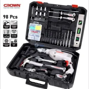 Perceuse à Percussion 600W CROWN 13 mm + Coffret Outillage 98 Pièces – CK10