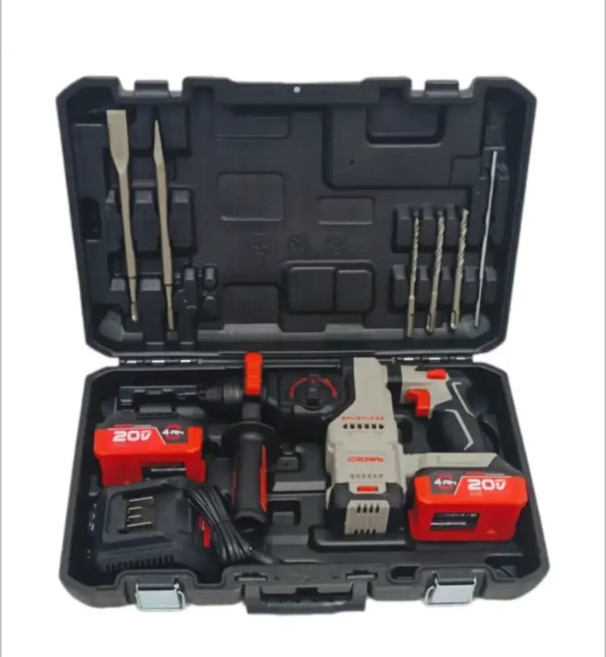 Perforateur SDS+ Sans Fil CROWN 20V – 2 Batteries 4Ah – 2.8J – CT28015XS-4BMC – Image 1