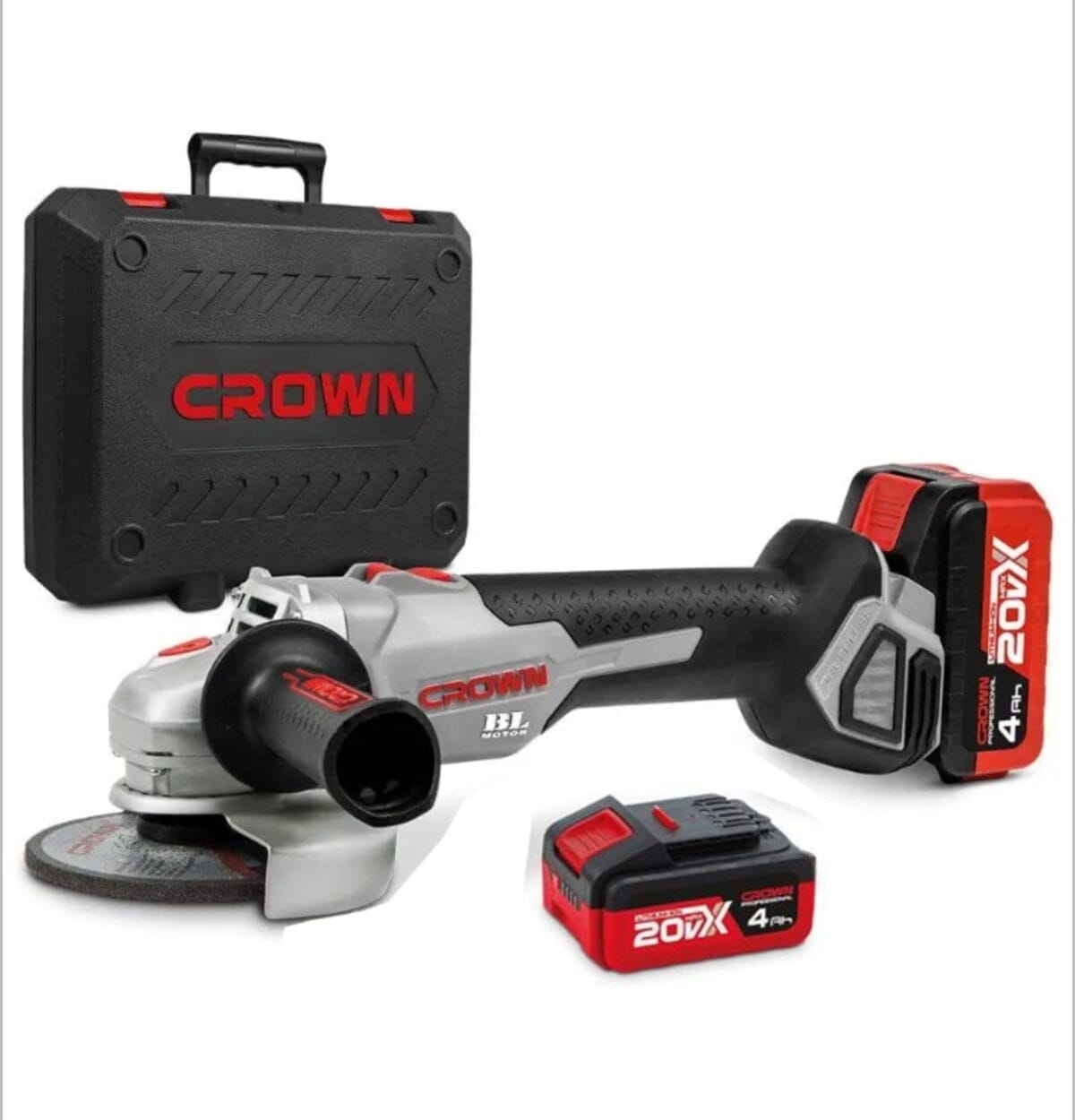 Meuleuse d’Angle Sans Fil CROWN 20V – 2 Batteries 4Ah – 125mm – 8500 tr/min – CT23026-125XS-4BMC – Image 1