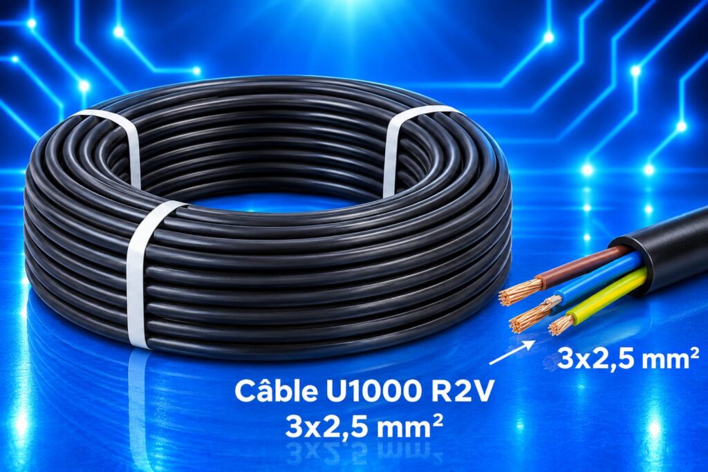 Câble électrique U1000 R2V à trois conducteurs de section 2,5 mm².