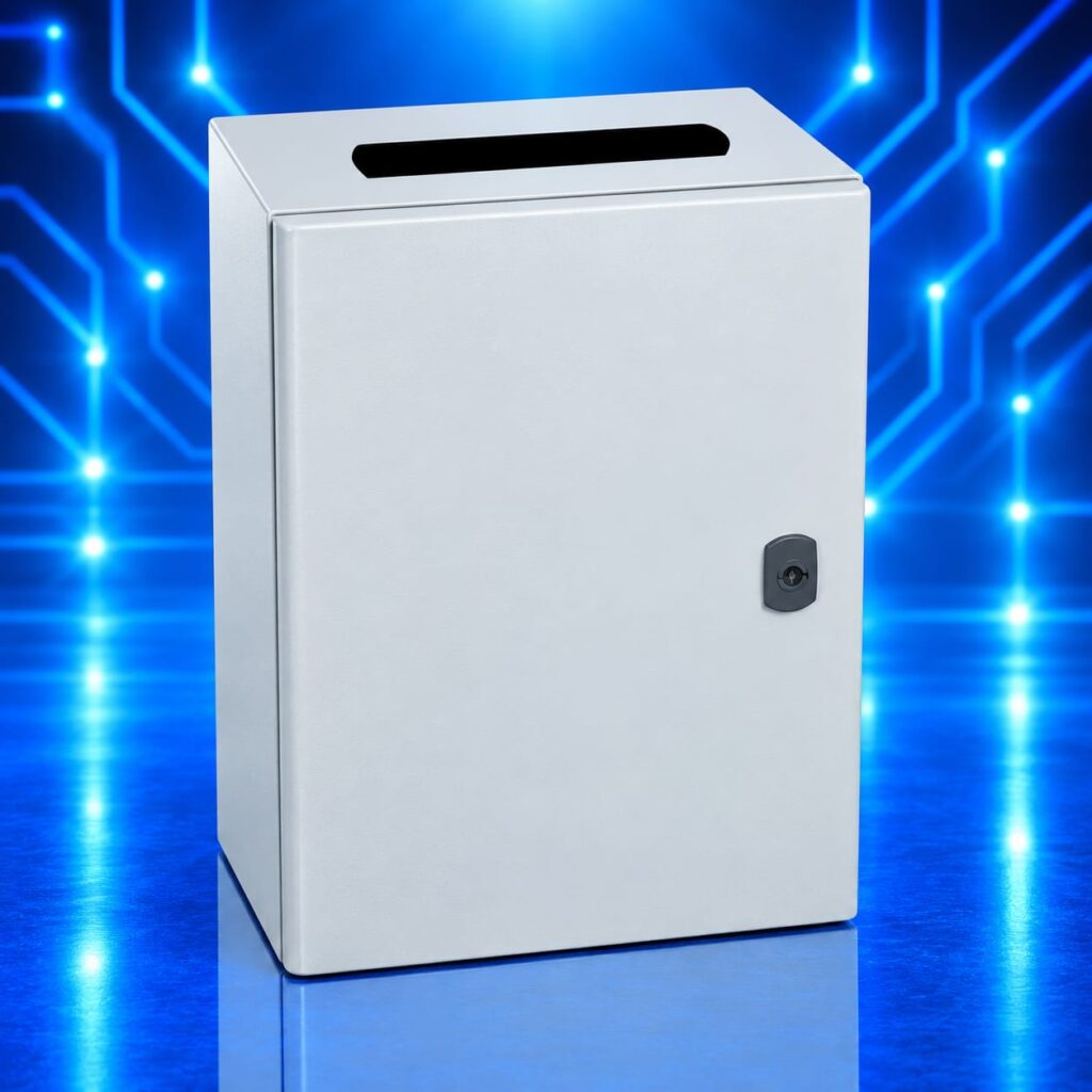 Coffret métallique Metalbox de 600 × 500 × 260 mm pour équipements électriques.