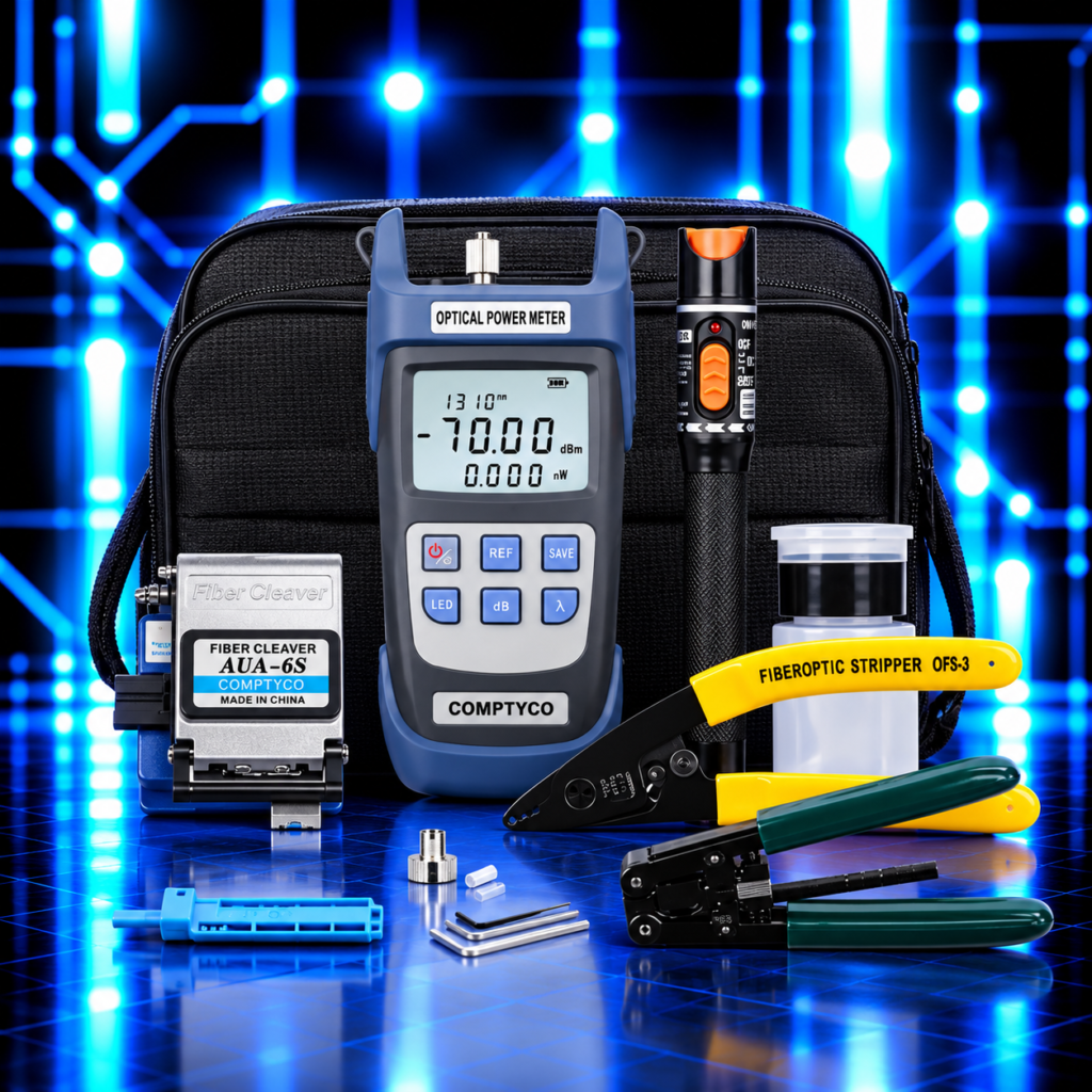 Pack outils fibre optique COMPTYCO FTTH GPON avec Power Meter, stylo laser VFL, cliveuse et pinces