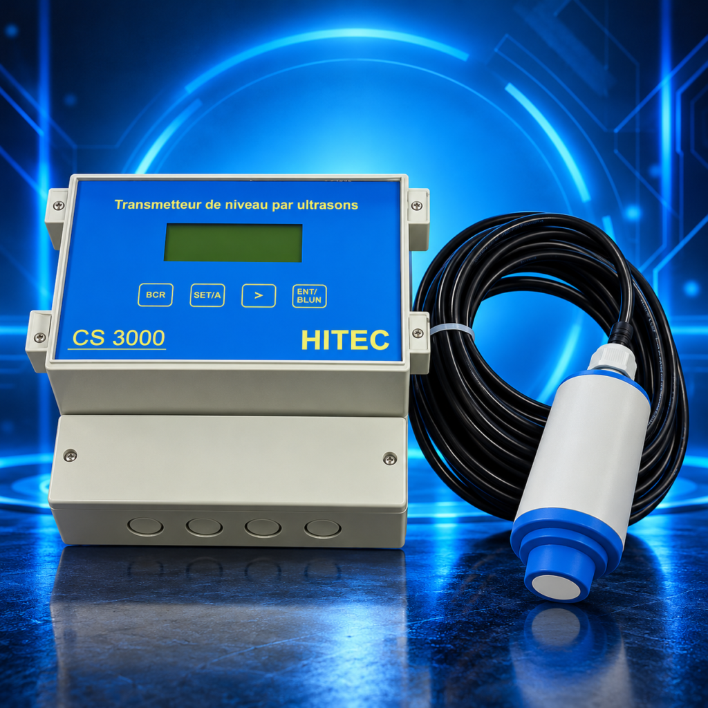Transmetteur de niveau ultrasonique HITEC CS3000 avec sonde déportée et boîtier électronique