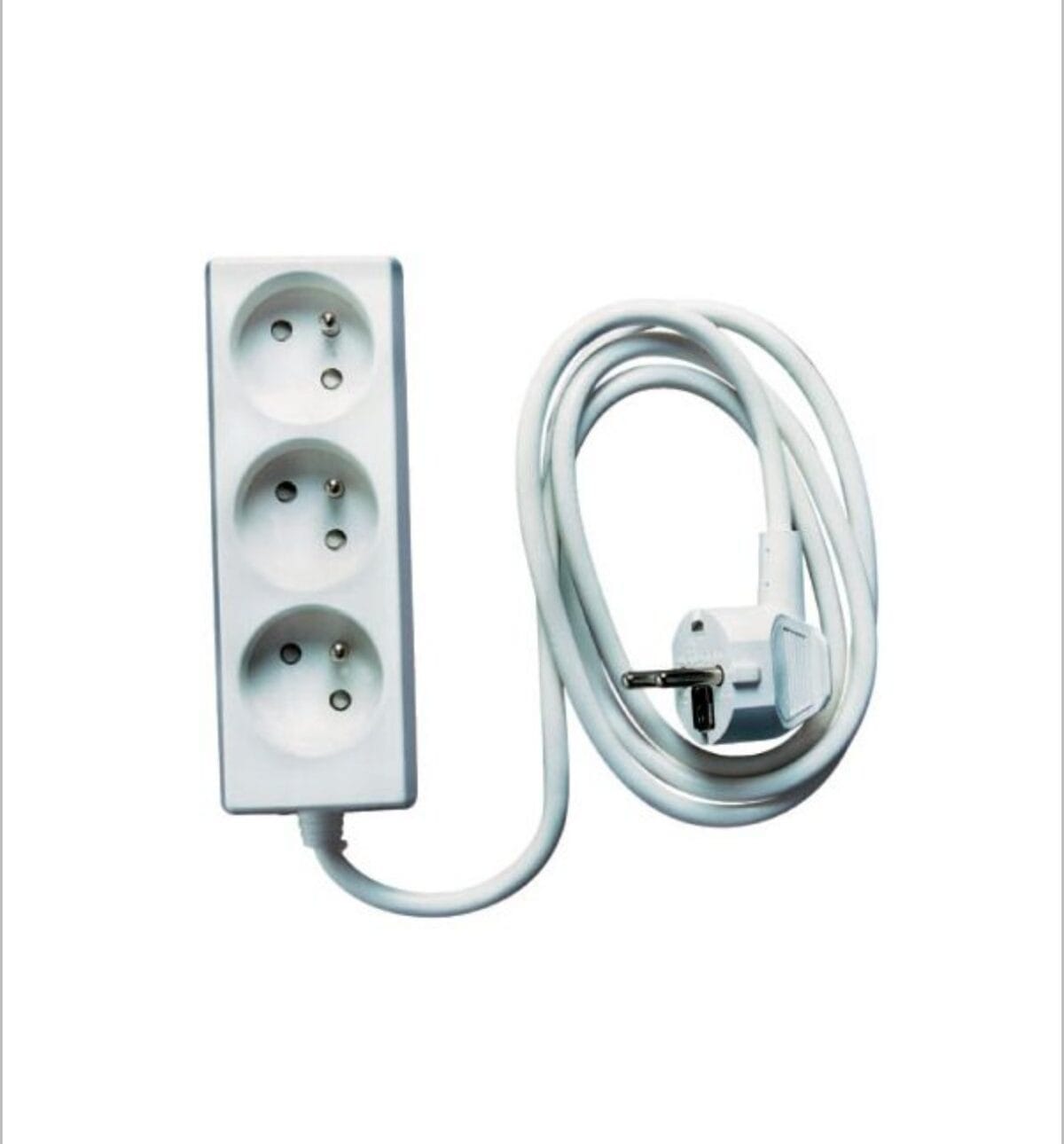 Multiprise INGELEC 3 prises 2P+T – Sans interrupteur – Blanc – Image 1