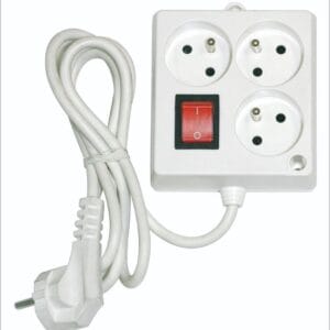 Multiprise INGELEC 3 prises 2P+T – Câble 3 m – Avec interrupteur – Blanc