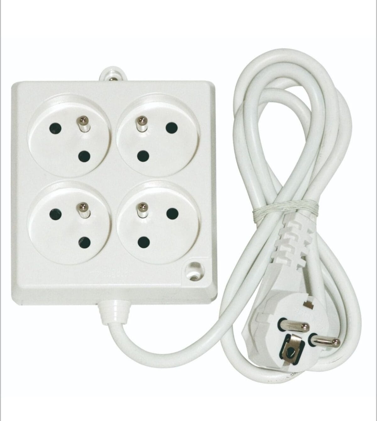 Multiprise INGELEC 4 prises 2P+T – Câble 3m – Blanc – Image 1
