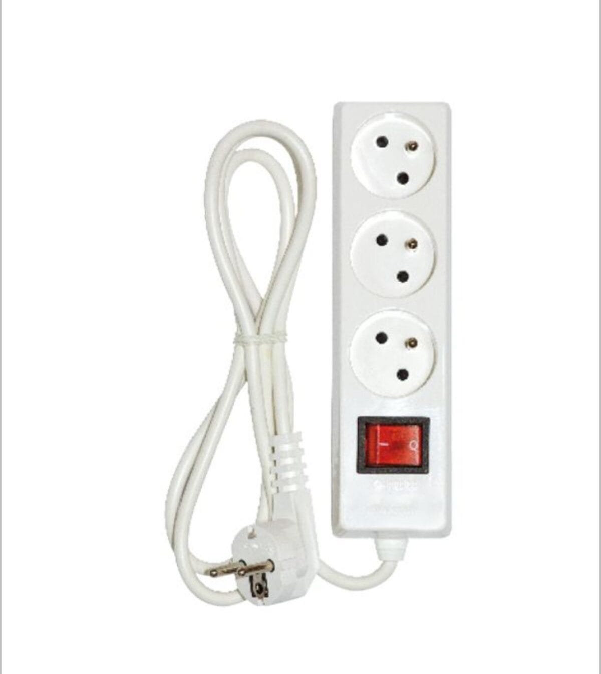 Multiprise INGELEC 3 prises 2P+T avec interrupteur – Câble 3 mètres – Blanc – Image 1