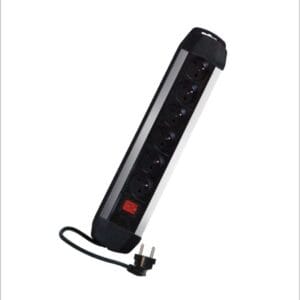 Bloc multiprises INGELEC Aluminium 6 prises 2P+T – Câble 3m – Noir