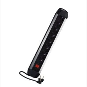 Bloc multiprises INGELEC Aluminium 8 prises 2P+T – Câble 3 mètres – Noir