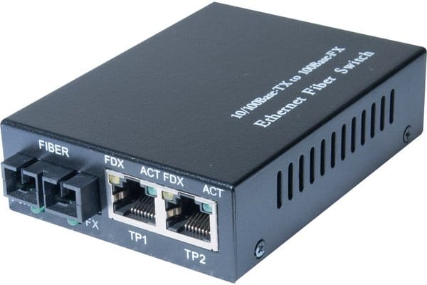 Convertisseur fibre optique monomode SC avec 2 ports RJ45 Gigabit 20 km