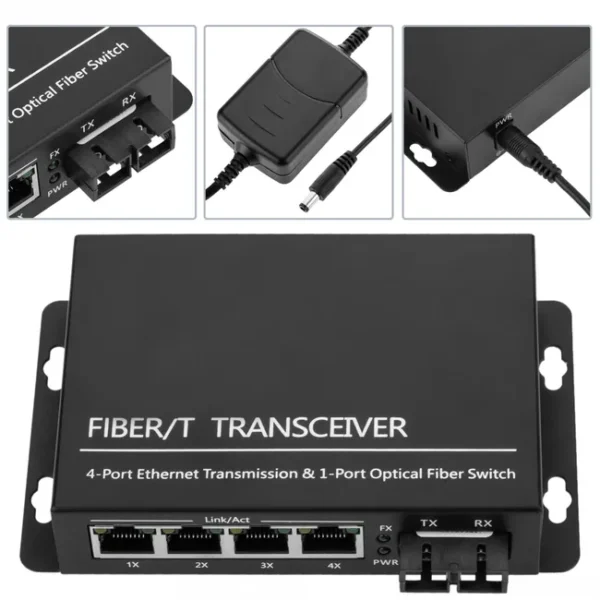 Convertisseur fibre optique monomode SC vers 4 ports RJ45 Gigabit 20 km