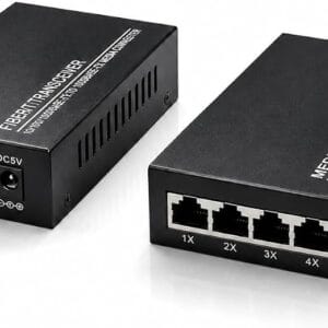 Convertisseur fibre optique monomode SC 4 ports RJ45 Gigabit PoE 20 km