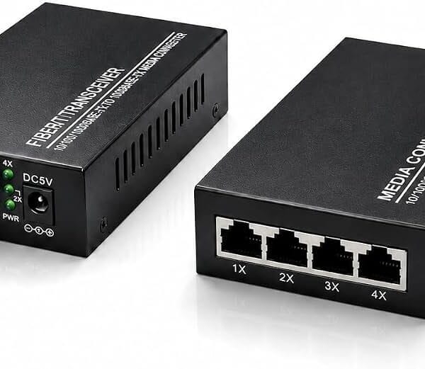 Convertisseur fibre optique monomode SC 4 ports RJ45 Gigabit PoE 20 km