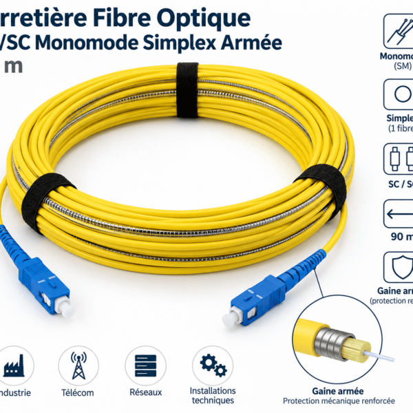 Jarretière fibre optique SC SC monomode simplex armée 90 mètres