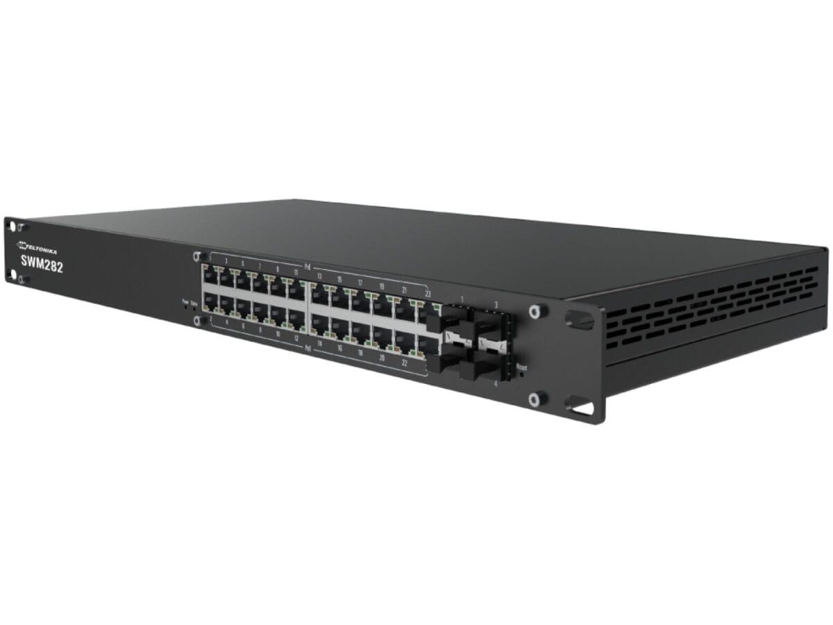 Teltonika SWM282 – Switch PoE+ 24 ports Gigabit et 4 SFP Switch manageable PoE+ 24 ports Gigabit 4 SFP Teltonika SWM282
