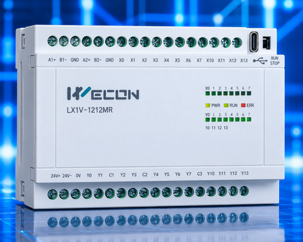 Automate programmable WECON LX1V-1212MR-D – PLC compact 24 V DC avec 12 entrées et 12 sorties relais
