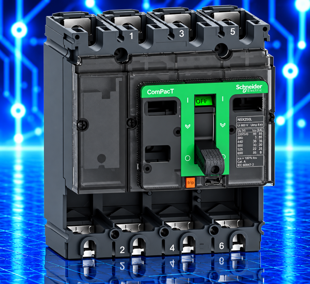 Bloc de Coupure Schneider ComPacT NSX160N – C16N4 Bloc de coupure Schneider Electric ComPacT NSX160N C16N4 – 4P – 160 A – 50 kA – sans déclencheur
