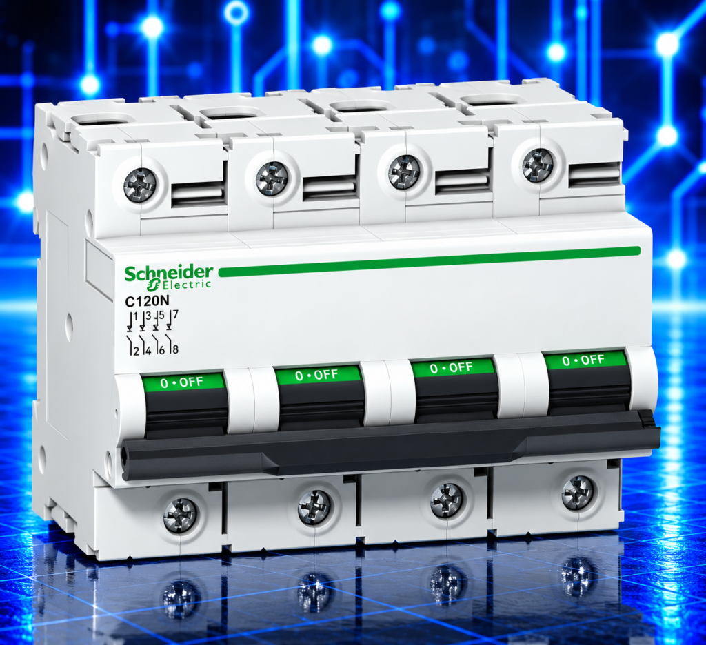 Disjoncteur tétrapolaire Schneider Electric Acti9 C120N A9N18372 – 4P – 80 A – Courbe C – 10 kA