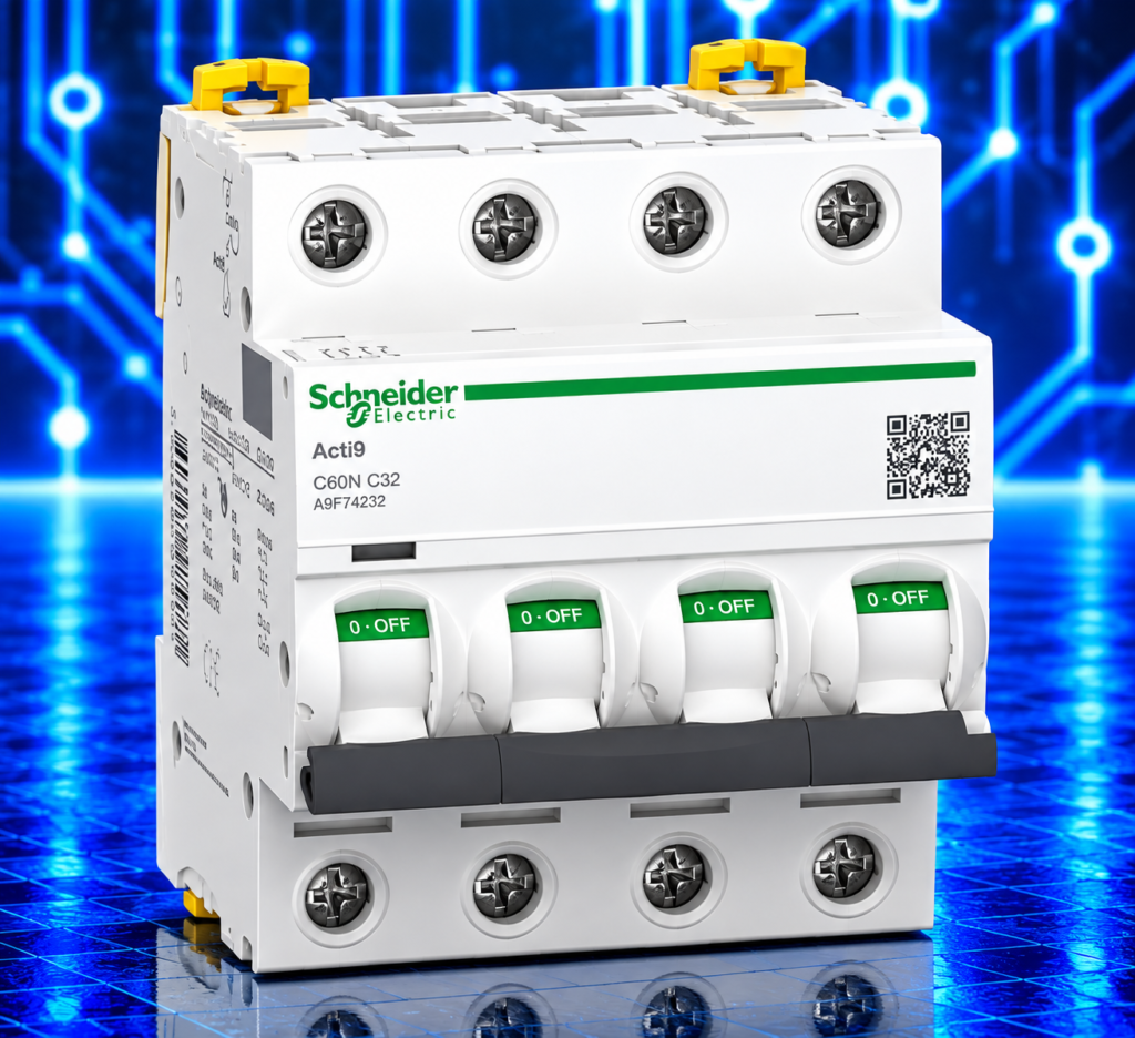 Disjoncteur tétrapolaire Schneider Electric Acti9 iC60N A9F74432 – 4P – 32 A – Courbe C – 6/10 kA