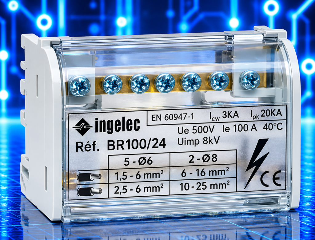 Répartiteur tétrapolaire INGELEC BR100/44 – 100 A – 4 modules – INBR100/44