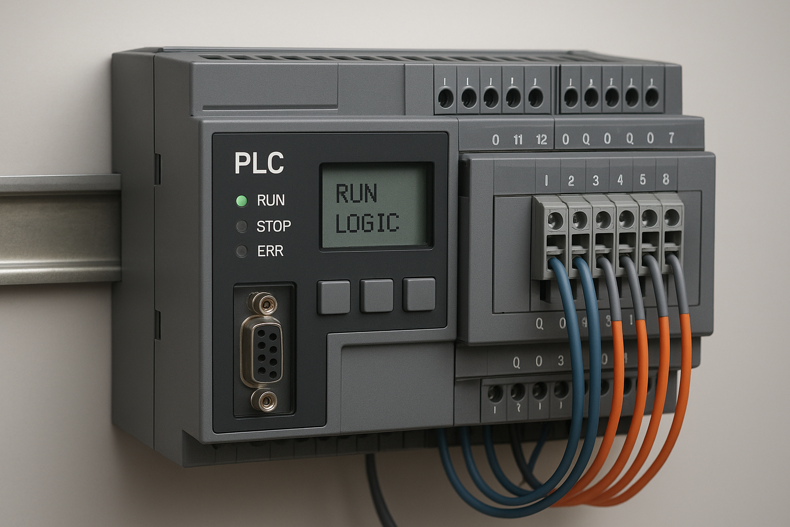 Automate programmable industriel affichant « RUN LOGIC », avec voyant RUN vert