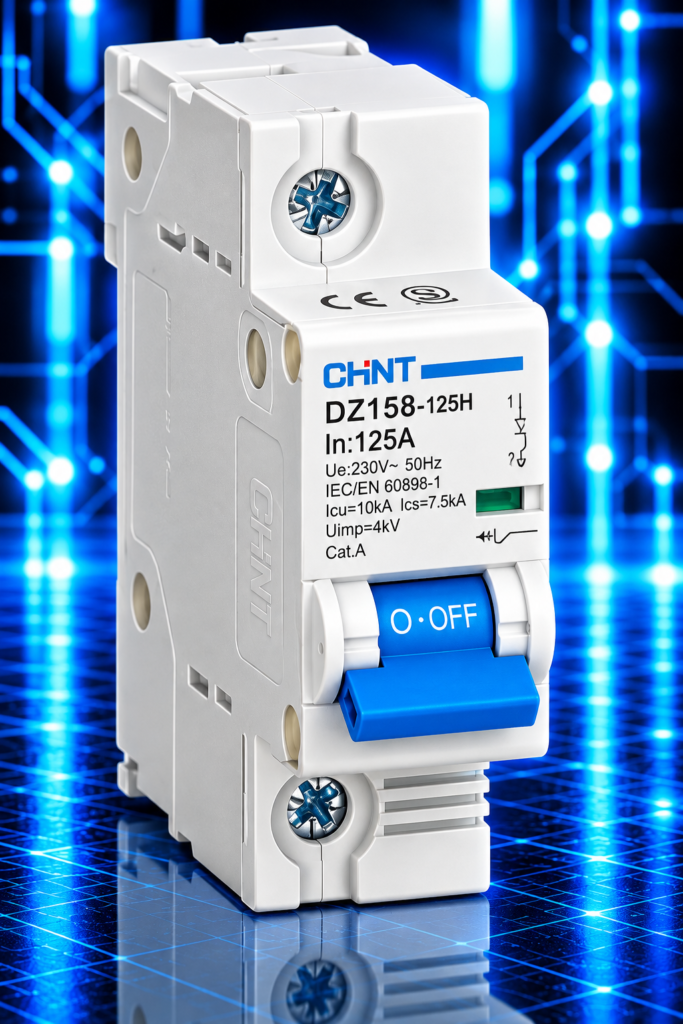Disjoncteur modulaire CHINT DZ158-125 tétrapolaire 4P 100 A magnétothermique