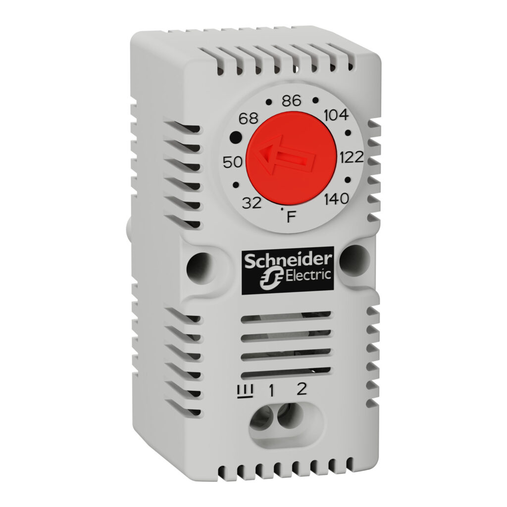 Thermostat Schneider Electric ClimaSys NSYCCOTHCF à ouverture NC avec molette rouge et graduation °F